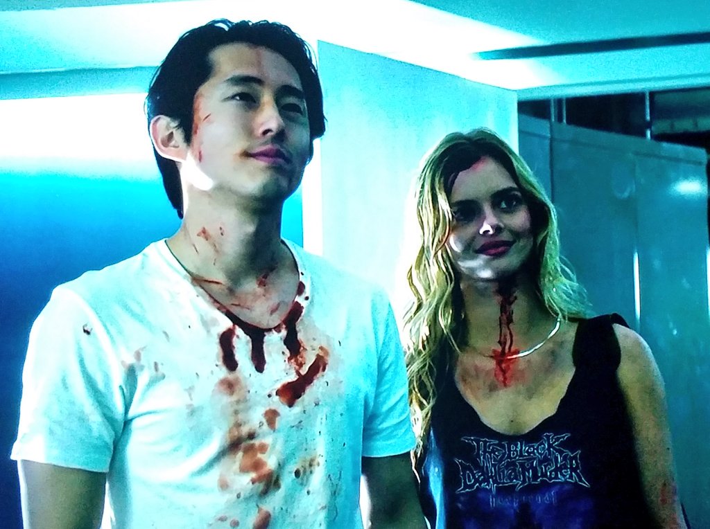 Steven Yeun and Samara Weaving.
Mayhem 2017.