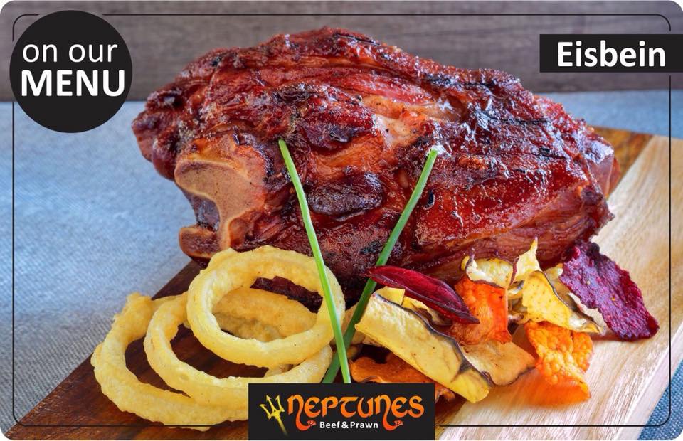 NeptunesSA's tweet photo. On our menu | Eisbein
Smoked pork hock cooked to perfection, flamed grilled &amp; basted. 
#NeptunesBeefAndPrawn #Eisbein #TantalizeNZ #cirobertson https://t.co/HjbTQbYWVE