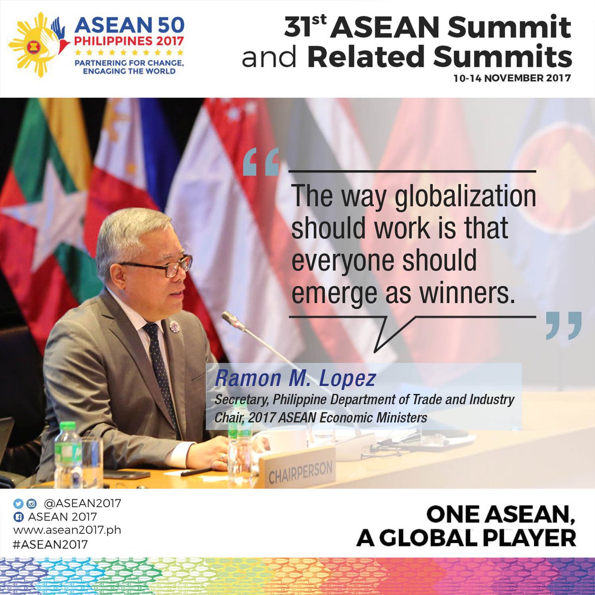 Read the full text of #DTI Secretary Ramon M. Lopez' opening remarks during the 15th ASEAN Economic Community (AEC) Council Meeting HERE: goo.gl/k6SNVb #ASEAN2017 #31stASEANSUMMIT #iamDTIph