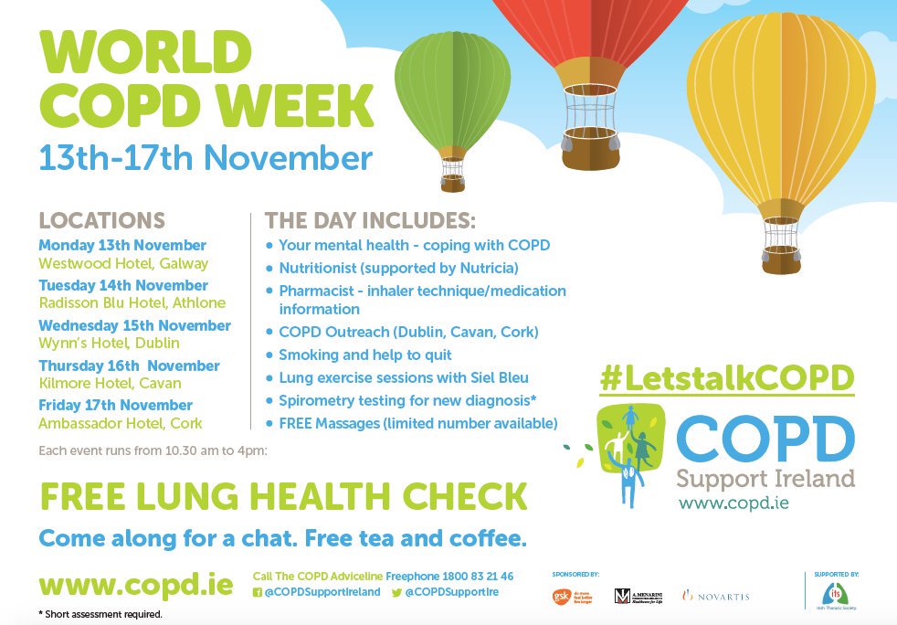 COPDSupportIre's tweet photo. Today marks the start of #WorldCOPDWeek. Check out our events nationwide and our Facebook page for #COPDChallenge walks all over the country. Let's start the conversation #letstalkcopd https://t.co/5SGVPg2e3O