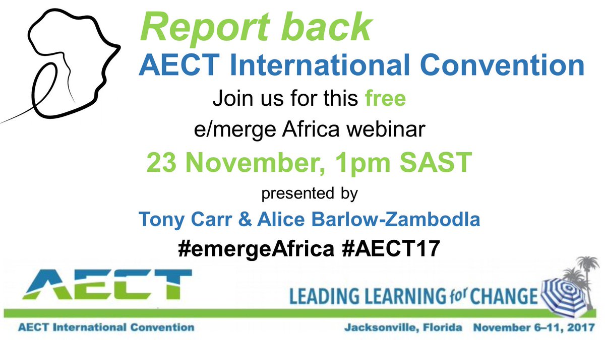 nicolapallitt's tweet photo. Upcoming @emergeAfrica webinars 23 & 28 November - details & sign up at https://t.co/6QOGyvv8a4 #AECT17 report back & #AdaptiveLearning with Karen Vignare https://t.co/aIYbRvl3qz