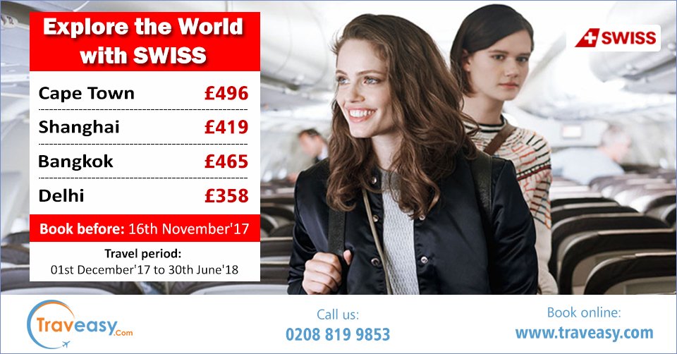 #SwissAirline’s Wow Sale is back! To avail one of the below fares, call us on 0208 819 9853. Hurry - Sale valid until 16th November’17!✈️✈️