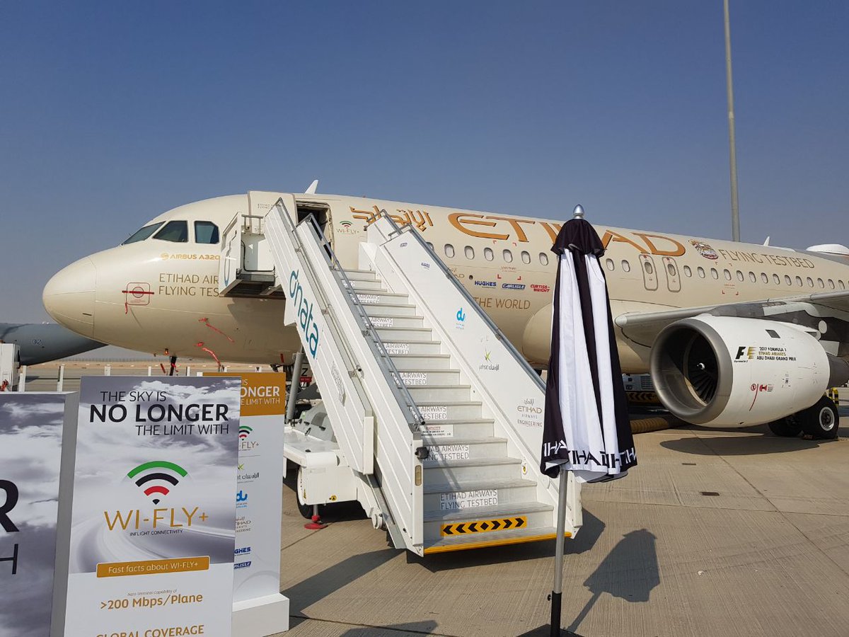 flightwatching's tweet photo. Great demonstration of 50 Mbps Wifi connection on Etihad Flight Testbed, another aircraft monitored live by FlightWatching. #DAS17. https://t.co/G0DEqSPs37