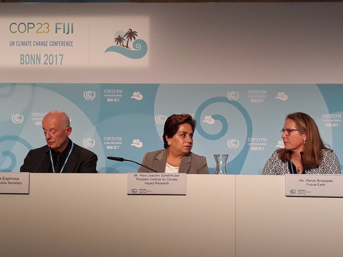 '#Climatechange is here, it is dangerous - but we can change our path': @WendyBroadgate @FutureEarth on #10mustknows on #climatechange at #COP23 with @UNFCCC chief @PEspinosaC, PIK's Schellnhuber and @jrockstrom @TheEarthLeague  pik-potsdam.de/news/in-short/…