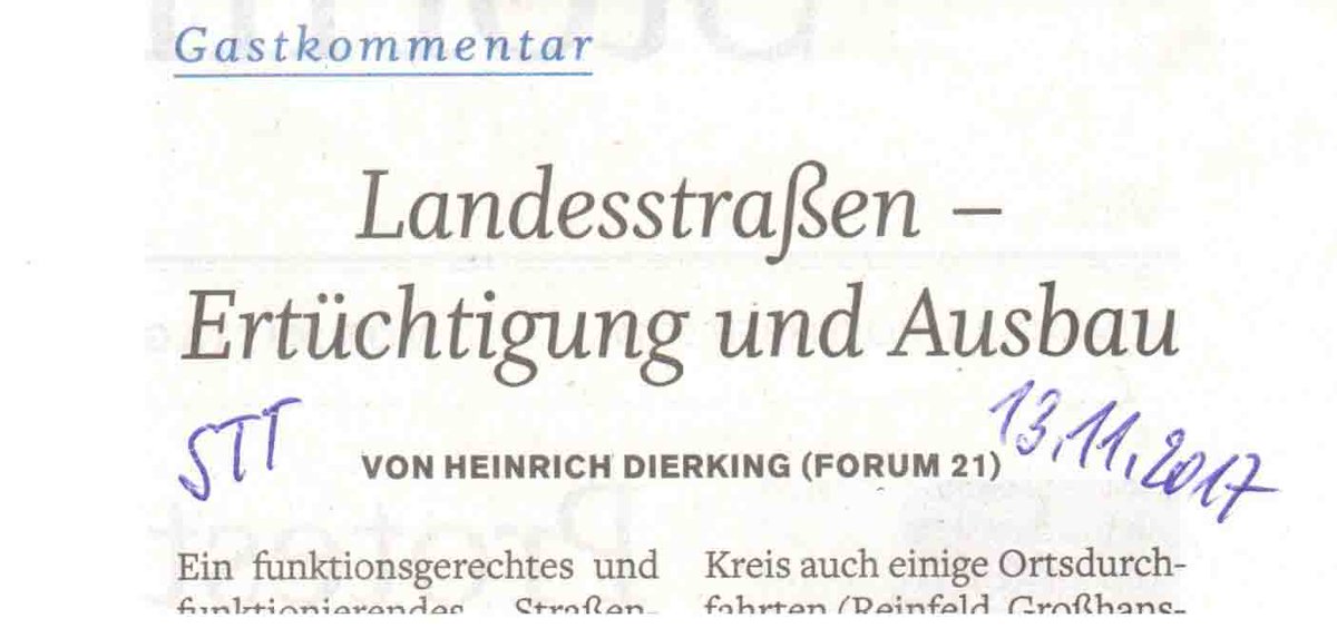 Kreis meldet Liste mit Landesstraßen in #Stormarn , die dringend erneuert oder ausgebaut werden müssen: L94, 89, 83 forum21-reinbek.de/blog
