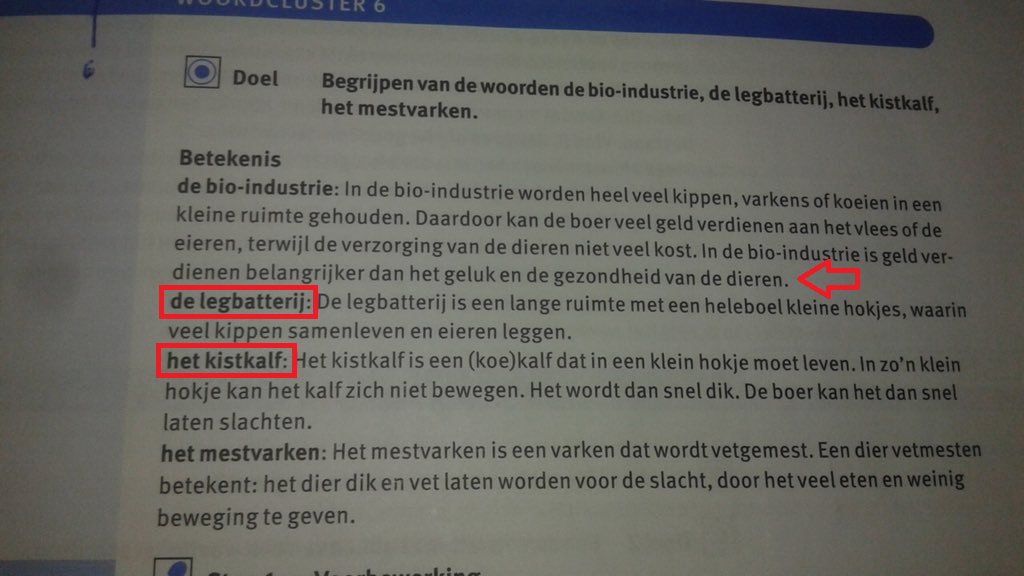 Dit leren kinderen nog steeds op school. Kistkalf, legbatterij.... En "geld verdienen is voor boer belangrijker dan gezondheid en geluk van dier"... <a href="/JacoGeurts/">Jaco Geurts</a> <a href="/HelmaLodders/">Helma Lodders</a>  <a href="/carolaschouten/">Carola Schouten</a> <a href="/minlnv/">Minlvvn</a>, doe wat!