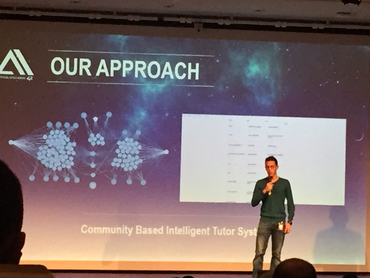 flocalvez's tweet photo. #42AI presents #SenpAI a new &amp; innovative education platform using @IBMWatson #AIXPRIZE @42born2code @KSStrugnell https://t.co/uTFaybNnYM