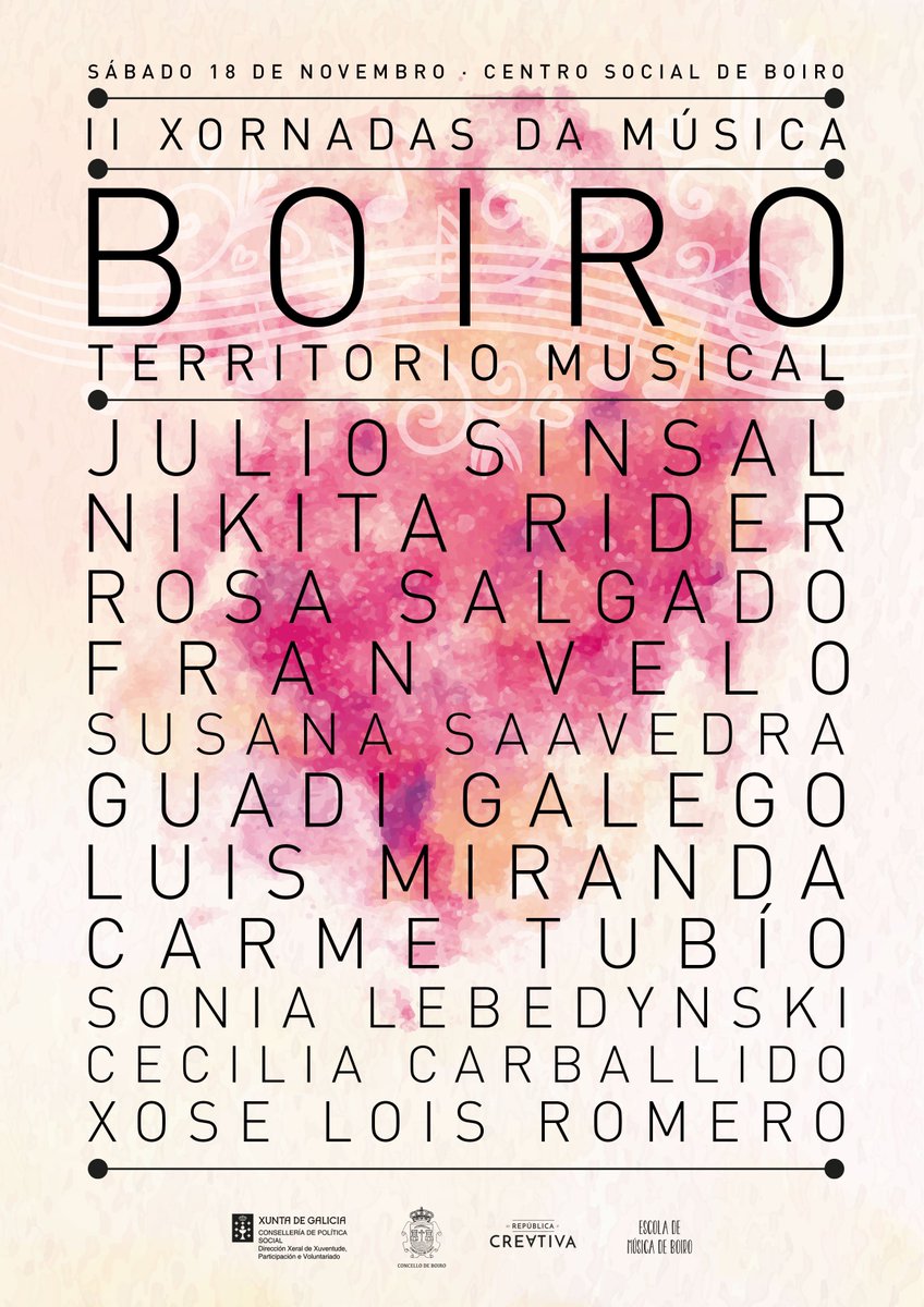 RepubCreativa's tweet photo. O #18Nov imos celebrar este bo momento, traendo a Boiro a destacadxs profesionais da industria musical galega. Porque somos #territoriomusical https://t.co/V9rGjUUjCj