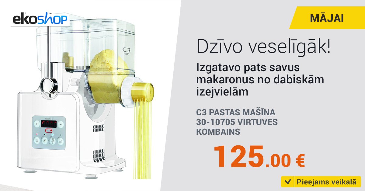 EKOSHOPLV's tweet photo. Dzīvo veselīgāk! Izgatavo makaronus pats!
https://t.co/Zsnudh75pB
#Pasta #Virtuveskombains #Virtuve #Tehnika #Makaroni https://t.co/j3m6W0Nwye