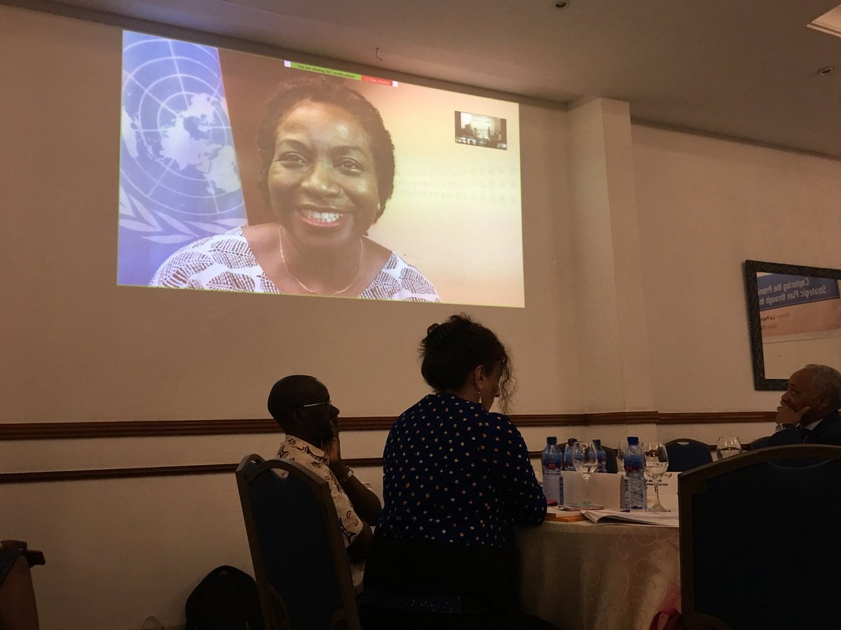 UNFPA_WCARO's tweet photo. .@UNFPA Executive Director @Atayeshe addresses Regional Mgt Team Meeting #RMT2017 via video conference, announces the launch of new branding strategy to accompany implementation of @UNFPA Strategic Plan 2018-2021 https://t.co/Axdhx3A0GO