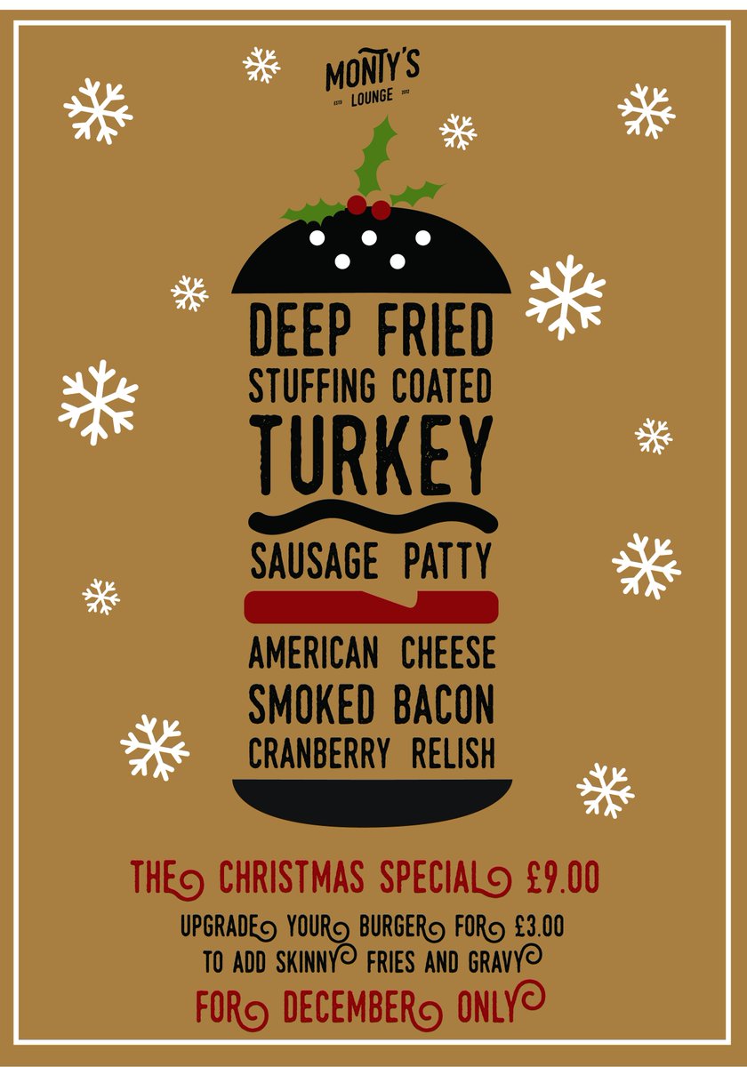 Monty's special Christmas burger will be available in December  #Christmas #burger