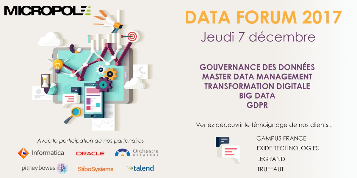 [EVENT] DATA FORUM 2017
Gouvernance des données, MDM, Transformation digitale, Big Data, GDPR ... C'est Jeudi 7 décembre dès 8h30 à la Défense !
bit.ly/2zcgBXk