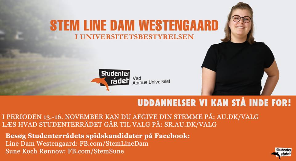 SoerenSHansen's tweet photo. Husk at få stemt til studienævnt, akademisk råd og bestyrelse hvis du er studerende på @AarhusUni #aarhusuni #yourniversity #stemsr #srau https://t.co/U4DoDQc04O