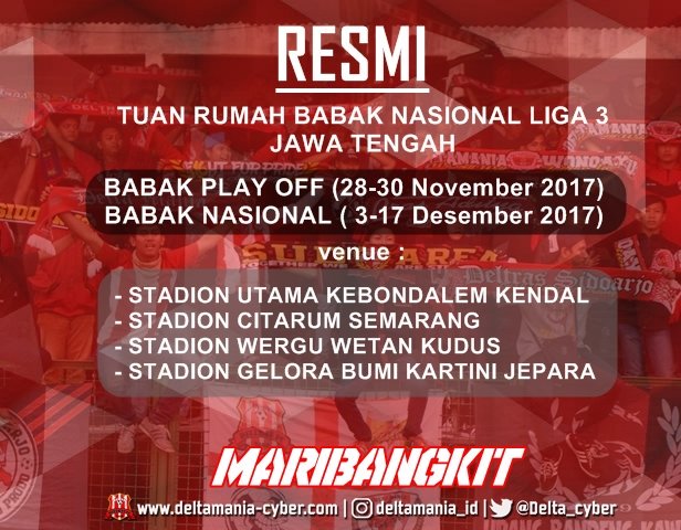 Tuan Rumah babak Nasional yakni di Jawa Tengah dengan 4 stadion berikut ini. 
#Maribangkit #Deltras 💪💪
