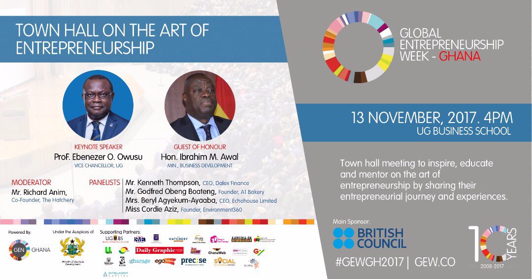 ugbsofficial's tweet photo. Join us for the Global Entrepreneurship Week - Ghana, today at the R. S. Amegashie Auditorium at 4pm. Come and be inspired, educated and mentored on the art of entrepreneurship. #ugbsofficial https://t.co/QYxbCD9r1t