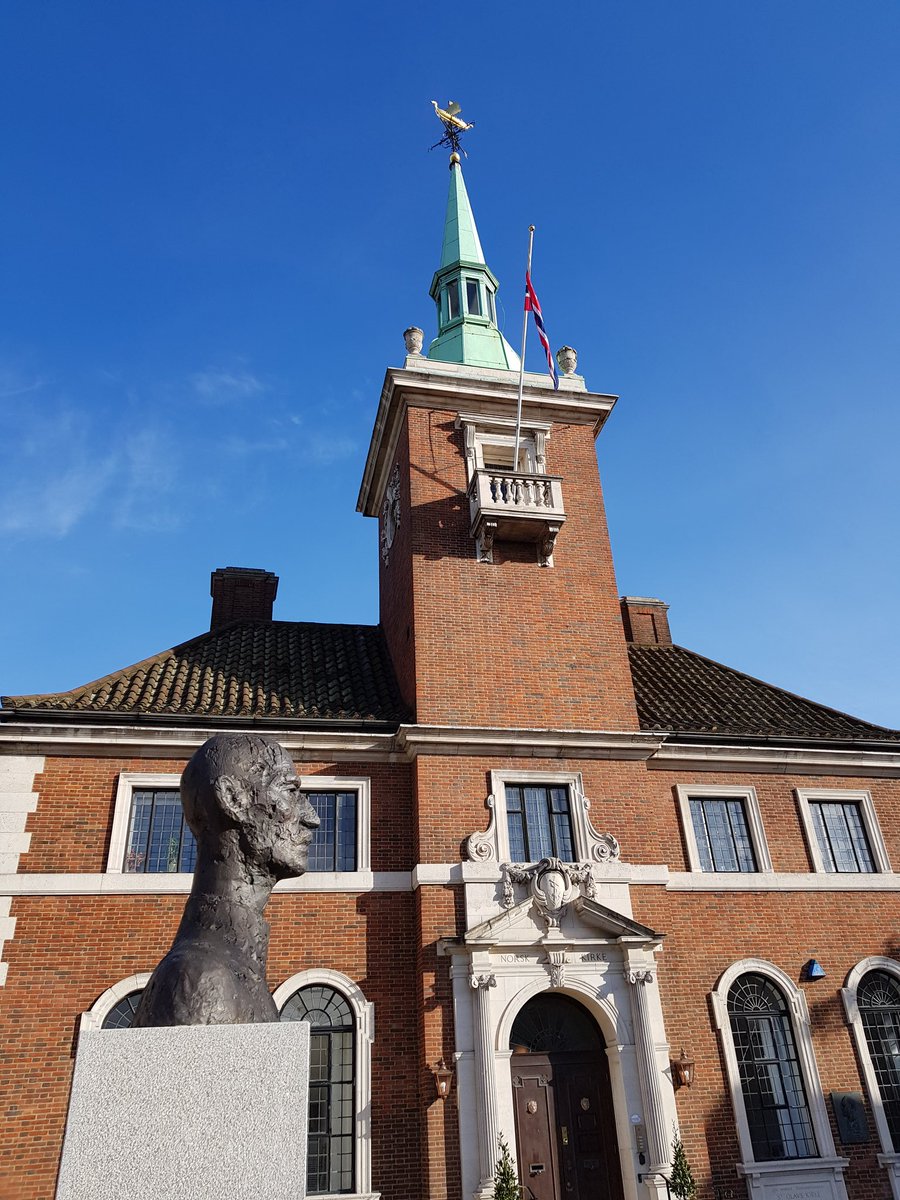 At the Norwegian church in London for Porvoo Panel. Striking new statue of father of the nation King Haakon VII