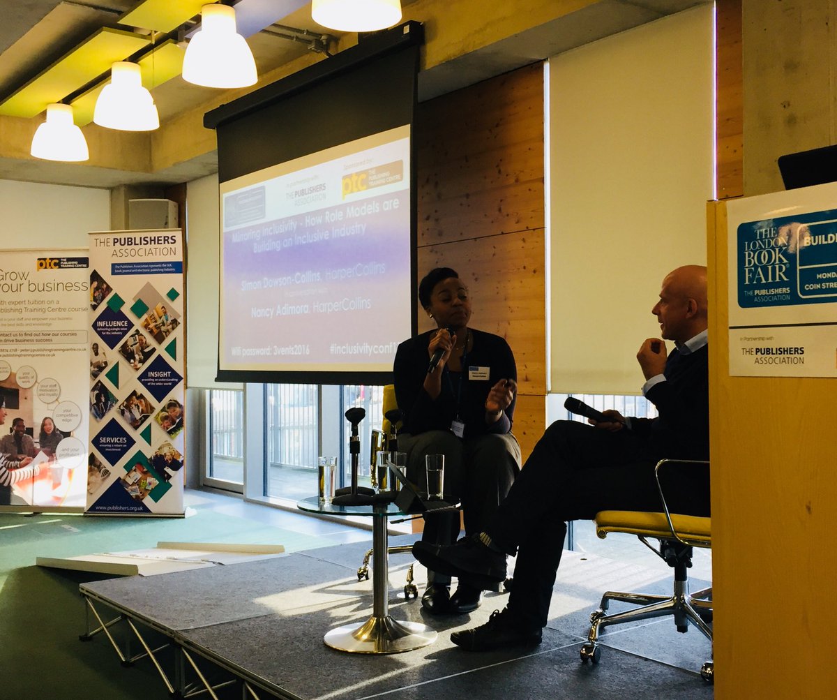 PublishersAssoc's tweet image. Simon Dowson-Collins &amp;amp; Nancy Adimora from @HarperCollinsUK now on to discuss importance of role models for building inclusivity  #inclusivityconf2017