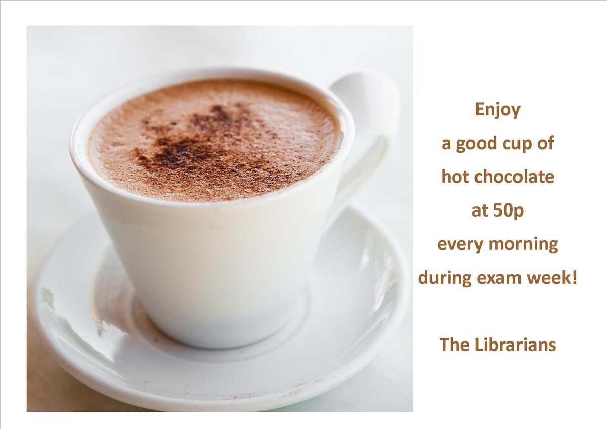 RyeLibrarian's tweet photo. Girls enjoying a cup of hot chocolate, as part as #ExamWeek #WellbeingLibrary https://t.co/scCMNddl37