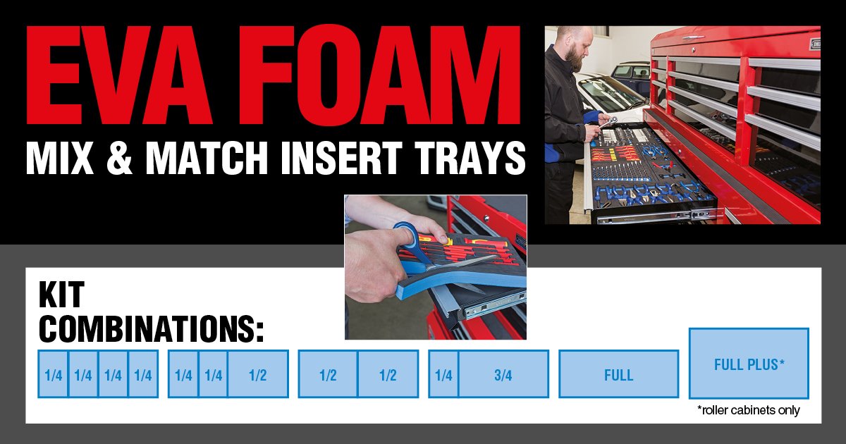 drapertools's tweet photo. EVA FOAM MIX &amp; MATCH MODULAR TRAYS
Our modular design allows a  mixture of differently sized trays to fill a cabinet drawer. Trays come in 1/4, 1/2, 3/4, full and “full-plus” (for roll cab  drawers) sizes.
Browse the range here... https://t.co/xUIj332i9k https://t.co/rOmQntdl9e