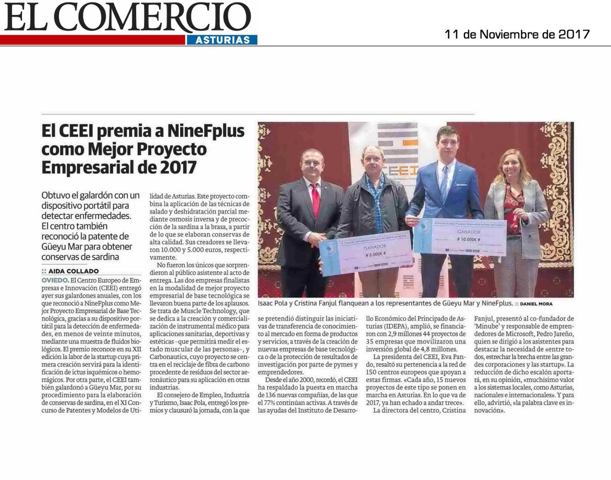 ceeiasturias's tweet photo. La Entrega de nuestros #PremiosCEEI 2017 y sus ganadores #NINEFPLUS y @GUEYUMAR en el diario 📰 El Comercio. Noticia: https://t.co/uJb4xcT7LS https://t.co/GgqULANvm1