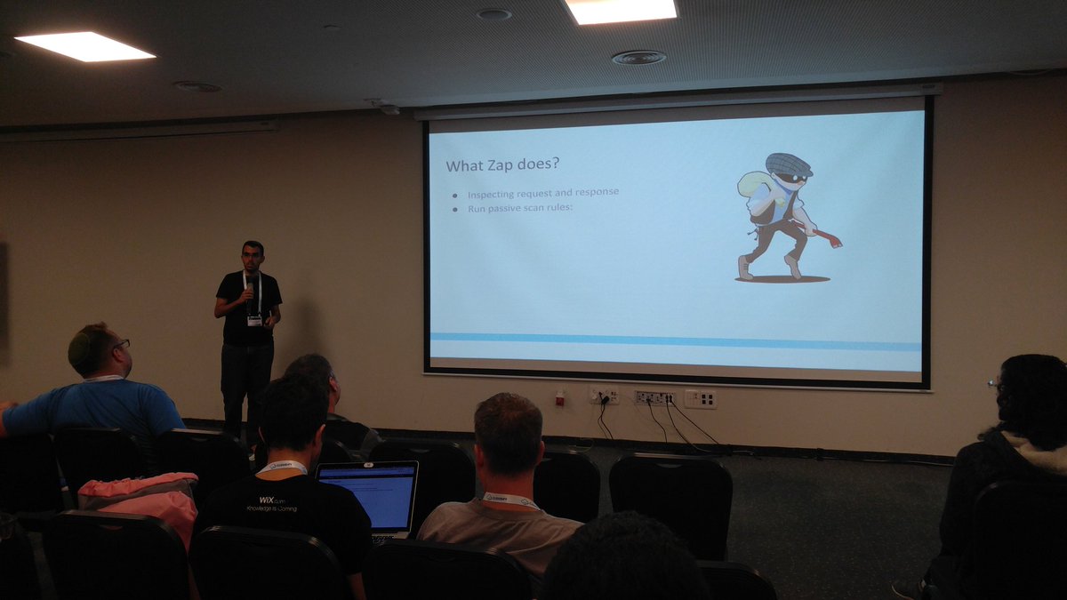 DevOpsDaysTLV's tweet photo. Now in track #1 & #2 the team from #OWASP Israel talking about Zap & @guidoiaquinti talking about managing district teams at @SlackHQ #slackops #devopsdays Tel Aviv @omerlh https://t.co/fcqQaeh2q8