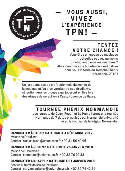 CaenMDE's tweet photo. #tremplinphenix Normandie. Appel à candidature : pour participer aux sélections de  Caen, inscrivez vous avant le 4.12.2017 !!! Infos à @CaenMDE  et sur https://t.co/WHRtf23AAG https://t.co/zlzQlLs1he