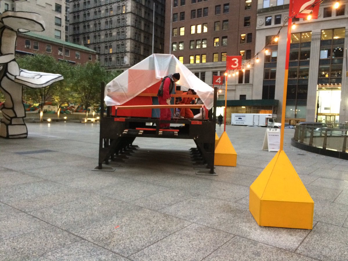 RogerClark41's tweet photo. These artists are spending ten days living in this structure at #28Liberty Plaza - meet them at 7:50 and 8:50 on @NY1 #performa17 #TheNewcomers https://t.co/ZgAIzqDcOI