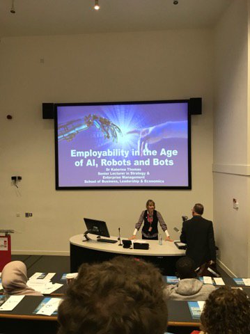 GraceThomson96's tweet photo. @StaffsBusiness Interesting talk on Employability in the age of AI, Robots and Bots!
#FutureFest looking into the #Future https://t.co/QZQbOmvajJ