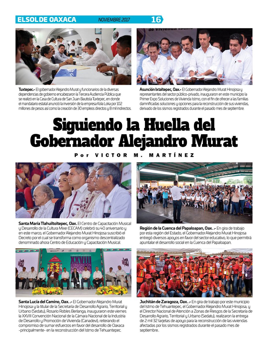 VicManOaxaca's tweet photo. #RevistaElSoldeOaxaca
#MesNoviembre #Numero265 #ContraPortada #Pag16
#SeccionSiguiendolaHuelladelGobernadorAlejandroMurat #VicMan @alejandromurat @GobOax https://t.co/Jj8GLFjTMO