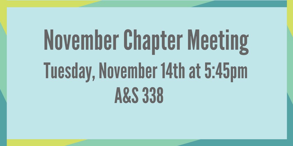 bobcatprssa's tweet photo. The November Chapter meeting will be tomorrow Tuesday, 14th at 5:45pm in A&amp;S room 338.
•We will be skyping with alumni Michelle Dubin
•We will hear about the latest shadow day visit to Jackson Spalding
•News on upcoming PRSSA events
We hope to see you there! https://t.co/GqI9sTJmFV