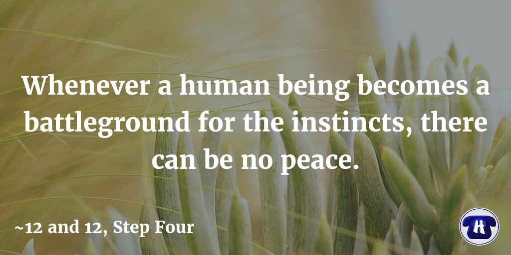 hopelinksdirect's tweet image. Whenever a human being becomes a battleground for the instincts, there can be no peace. #12and12 #StepFour
