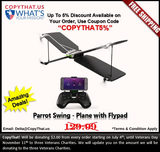 Copy_That_US's tweet photo. Parrot Swing #Plane with #Flypad Vertical Take-Off and Landing #CopyThat #DeltaTeamCopyThat #Veterans #military #VeteransCharities #supportourtroops #usa https://t.co/h3pn5gldR4