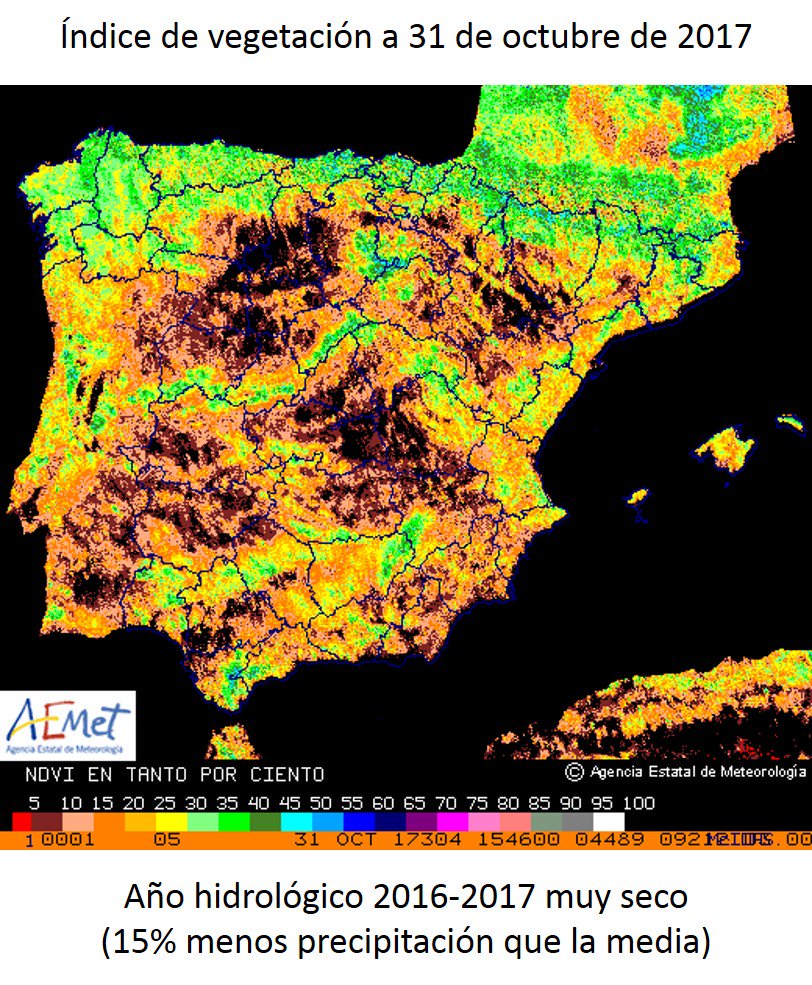 AEMET_Esp's tweet image. Índice de Vegetación: En estas dos imagenes comparamos el desarrollo de la vegetación a 31-10-2014 con el del 31-10-2017. Los tonos marrones revelan ausencia de vegetación. La diferencia salta a la vista.
aemet.es/es/eltiempo/ob…
