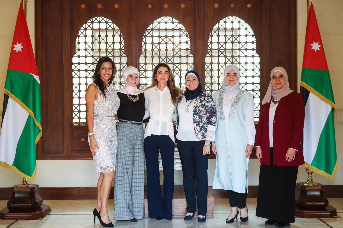 QueenRania's tweet image. The ambition and determination I witnessed today is an inspiration to our nation’s youth. Pleased to have met the Jordanian women who were awarded a seed grant for their winning project at the leading international tech gathering, TechWomen