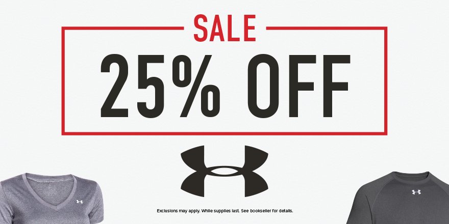 LBCCBooks's tweet photo. You read that right! Take 25% off all Under Armour. Shop here: https://t.co/yen5JyHSik https://t.co/U3IFklmMWp