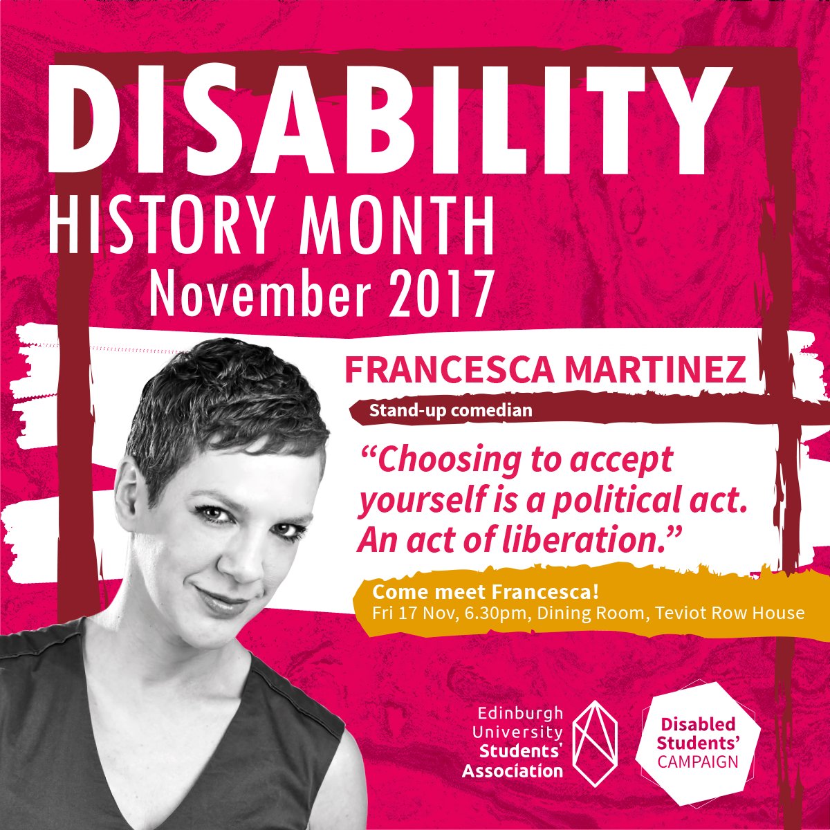 EdUniStudents's tweet photo. This #DisabilityHistoryMonth2017 we celebrate Francesca Martinez and achievements of disabled people past &amp; present! https://t.co/mERTtYkqId