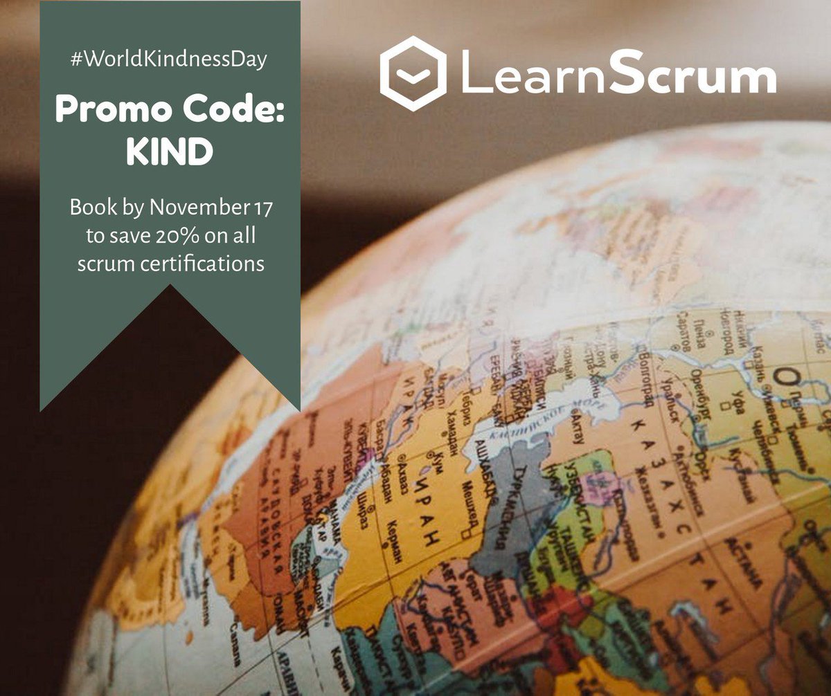 learnscrum's tweet image. We are celebrating #WorldKindnessDay with a 20% discount on all #scrum certifications learnscrum.ca/all-events. What are you doing today (and everyday) to be kind? #agile #kind #kindness