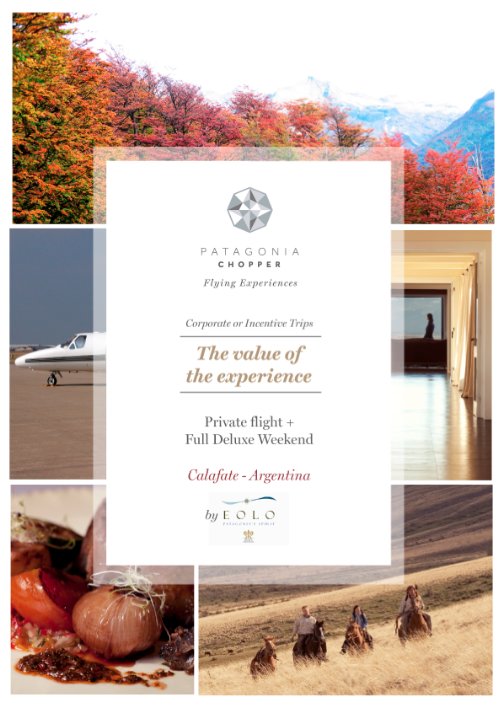 PatagoniaChopp's tweet photo. Private Flight + Full Deluxe Weekend 
 CALAFATE - ARGENTINA
https://t.co/AtnAKDVisB
@EoloPatagonia https://t.co/Sq4davh8ip