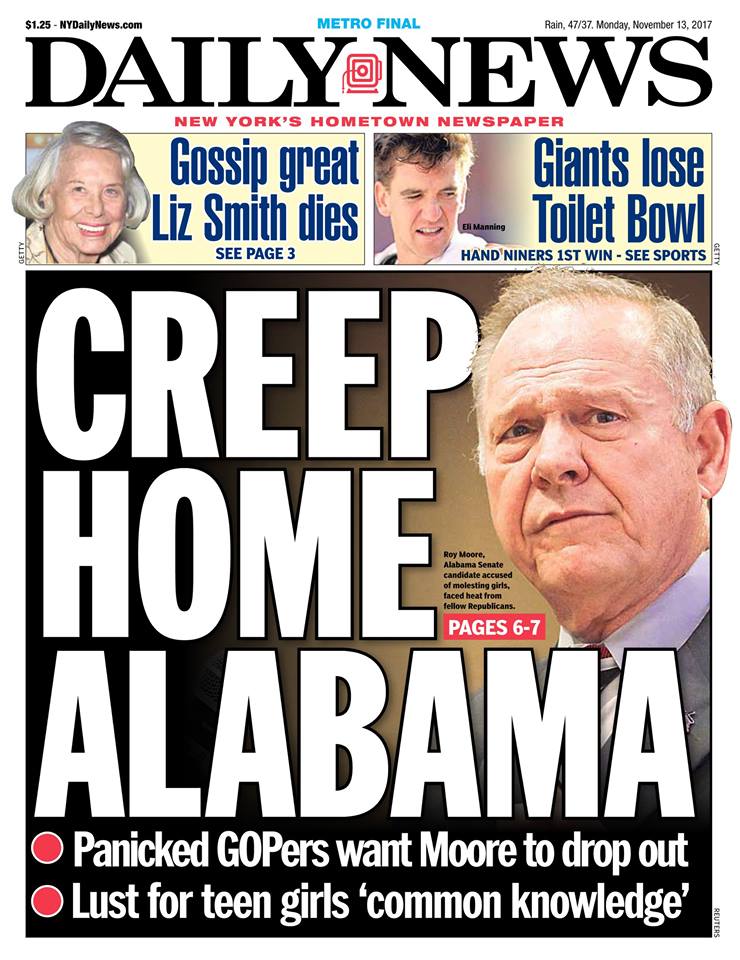 Creep home Alabama, oh creep home
Where Roy Moore threatens to sue & everyone knows he won't follow through
Creep home Alabama
Lord, Doug Jones is going to beat you
#RoyMooreChildMolester #NoMoreMoore #DougJones #MondayMotivaton