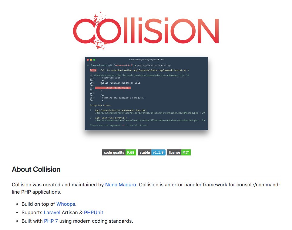 Do yourself a favour and install this in your Laravel apps now.

github.com/nunomaduro/col…

Great work by <a href="/enunomaduro/">nunomaduro</a>