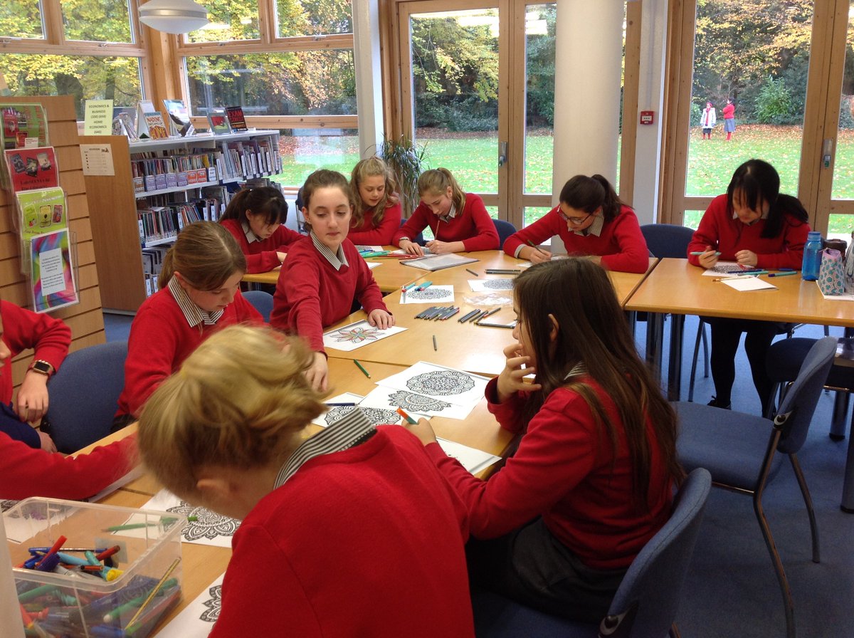 RyeLibrarian's tweet photo. We continued relaxing in our #WellbeingLibrary at lunch with mandala colouring, #Readaxation , Brain Gym &amp; Mindful Movements. #ExamWeek https://t.co/HQIsbrOOws
