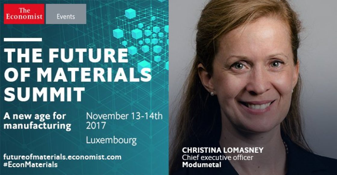 Modumetal_Inc's tweet photo. Modumetal CEO @CALomasney  is speaking today in Luxembourg at the @EconomistEvents  #FutureofMaterials summit. Looking forward to a thrilling discussion! https://t.co/PqVSsuL1DO