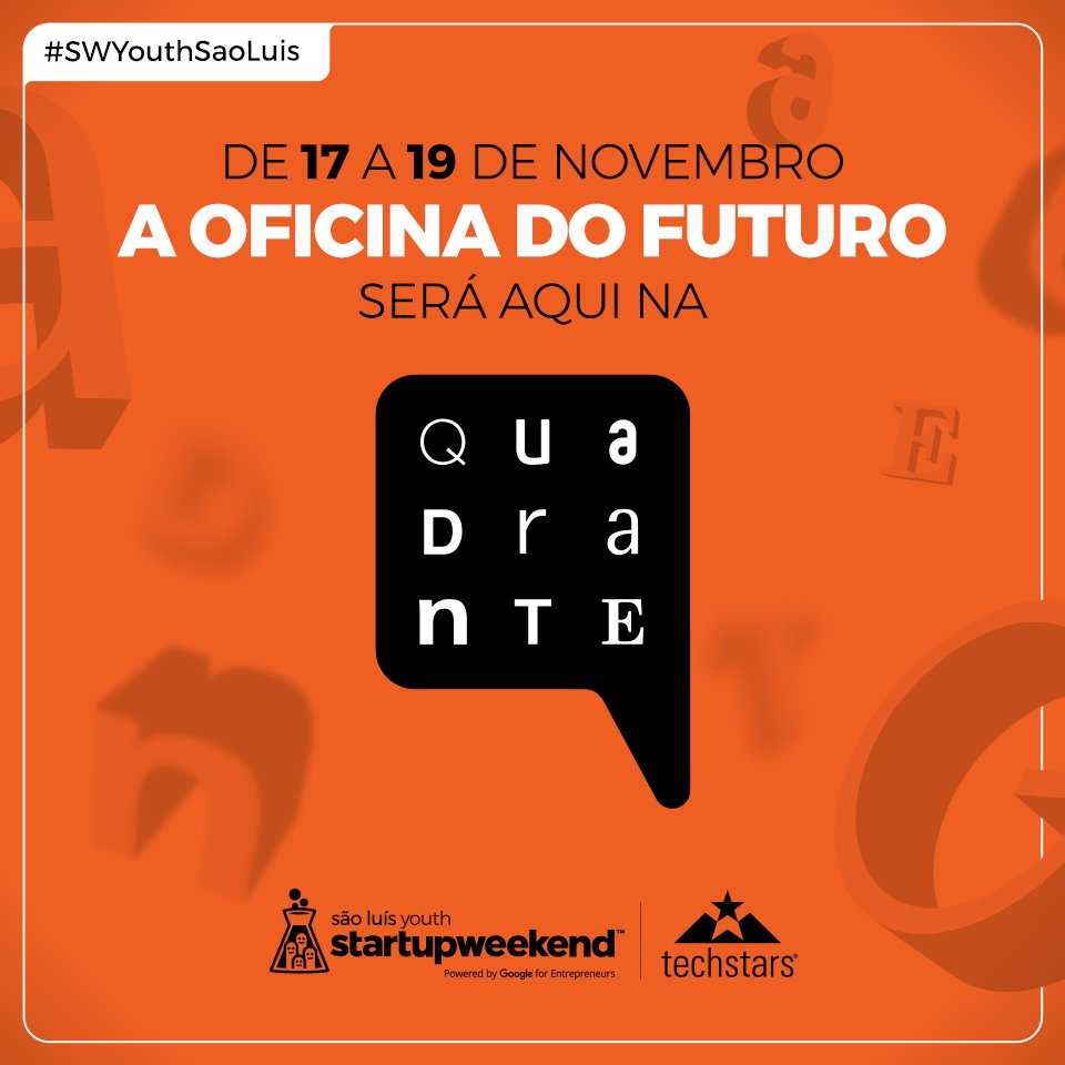 QuadranteBrasil's tweet photo. Já estão sabendo que receberemos o Startup Weekend Youth, no próximo final de semana? Estamos bastante animados para essa experiência, que, sem dúvida, será especial. Mais informações: https://t.co/aojLr77bK7 https://t.co/yDnK6rvUn6