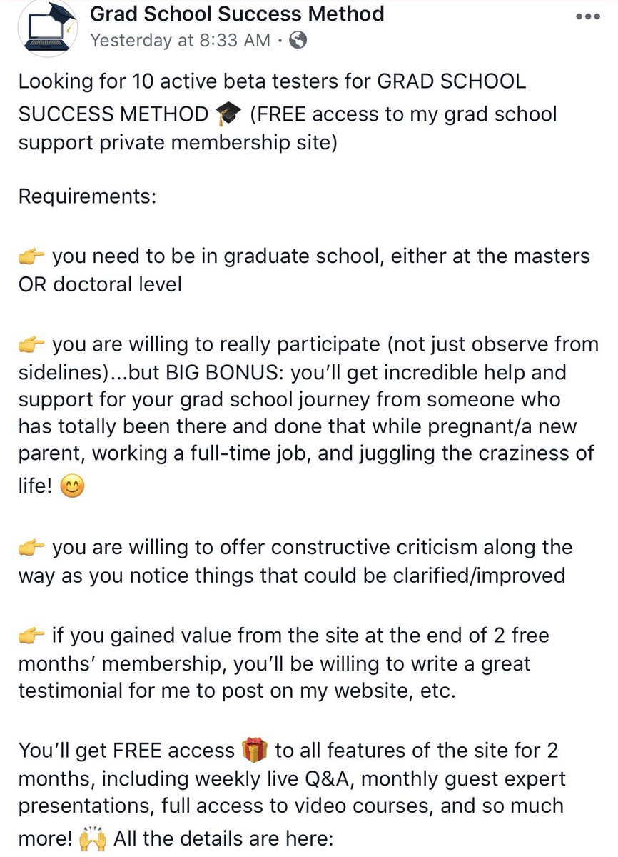 GradSchoolDoc's tweet image. Seeking grad student beta testers for Grad School Success Method! 🎓 2 months FREE 🎁 in our new membership site! Learn more here: gradmethod.com Interested? Send an email to hello@gradmethod.com @BrightClassIdea