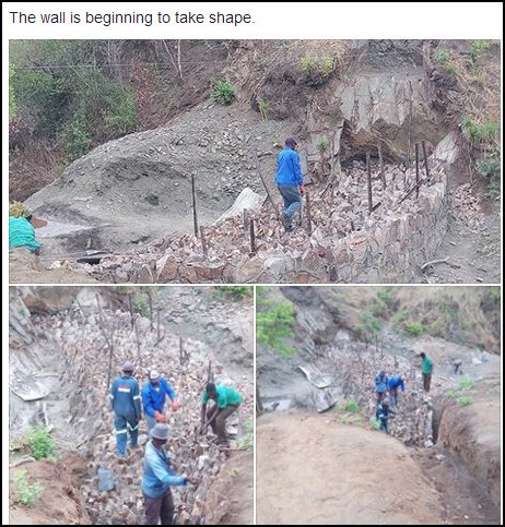UKinZimbabwe's tweet photo. #Boostinglivelihoods: great to see rapid progress on the construction of this dam in #Hurungwe district. @UKinZimbabwe is helping members of the community build this dam which will provide a source of water, fish to villagers - &amp; cut #humanwildlifeconflict https://t.co/JAYbyVVMsY https://t.co/28HFseS6hf