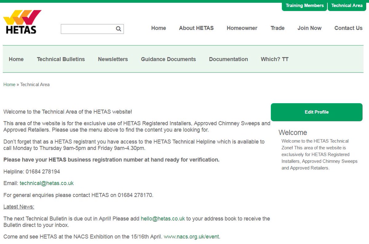hetas_uk's tweet photo. The #HETAS #TechnicalArea has a wealth of technical documents, bulletins and newsletters for the benefit of our registered #installers #chimneysweeps and #retailers
Head over to https://t.co/jBCHPm2eBp
Need a password reset? Contact hello@hetas.co.uk and we will get you sorted! https://t.co/s36yLXserS