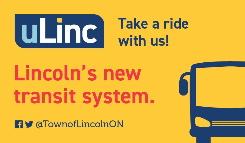 TownofLincolnON's tweet photo. #LincolnOn residents, you can now catch the bus to get around Town! We are excited to announce that the #uLinc is now in service! https://t.co/mLTztI9VZa