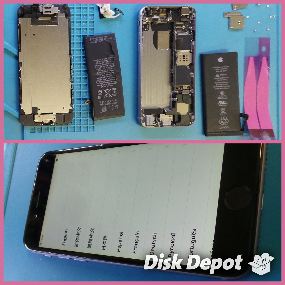 diskdepot's tweet photo. iPhone battery replacement. Old to left, new to right. Note use of original-quality adhesive strips in fitting. #iphone #repair #diskdepot https://t.co/Fj3jbJmKYz