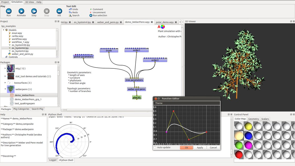 BioModeling's tweet image. 1st step : model a hop plant using L-Py : almost check ✅
2nd step : use OpenAlea to connect our model as an input into other existing models...
You can see on the next picture how OpenAlea works. We have to understand this new software ! 😀
The adventure goes on !