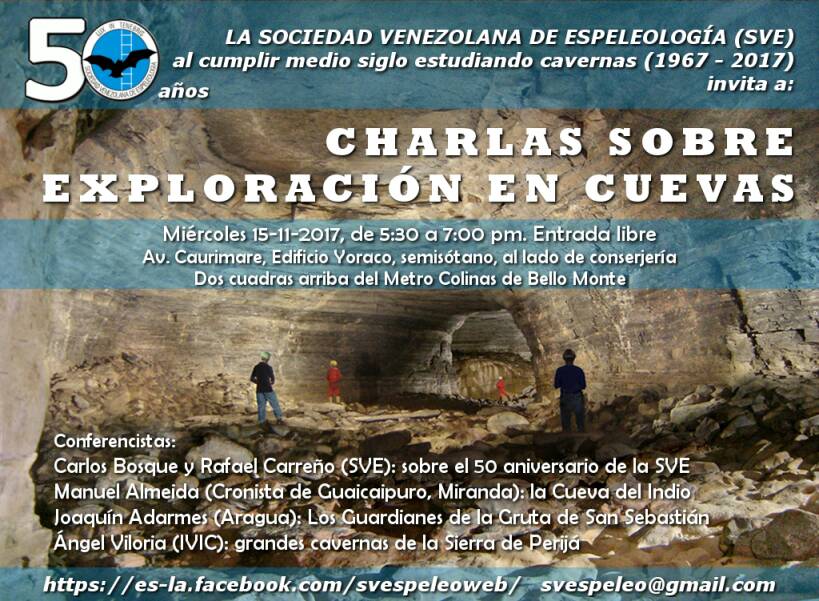 SocVzlnaEspeleo's tweet image. Charlas sobre exploración en Cuevas, por el 50ª aniversario de la Sociedad Venezolana de Espelología.